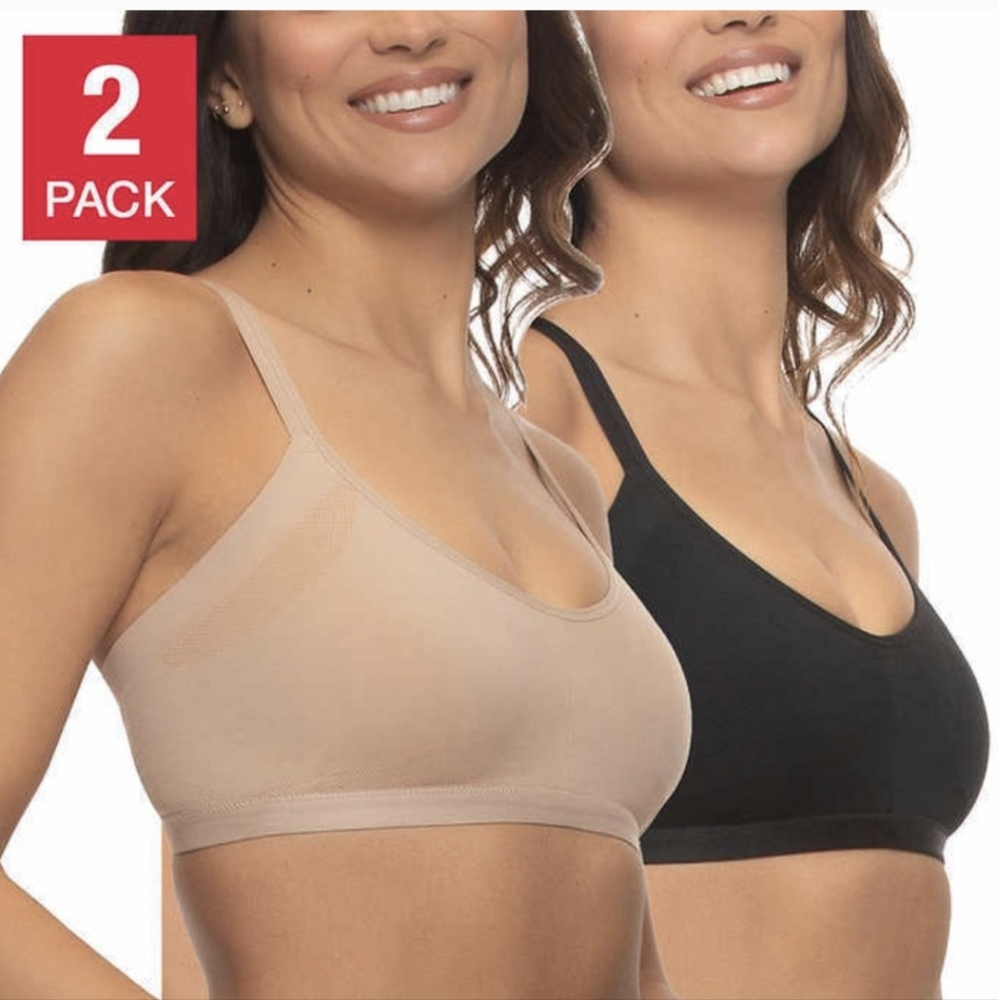 Felina Ladie's Side Smoothing Seamless Wire Free 2 Pack Bra Nude/Black